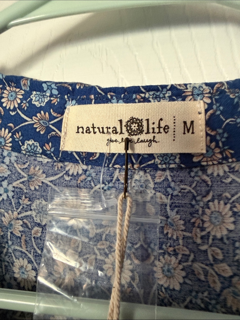 NATURAL LIFE Blue Printed Maxi Dress with Border Floral Hem - Picture 2 of 6